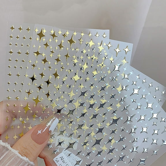 Naierhg Manicure Decal Non-fading Gloss Easy Paste Self Adhesive DIY Ultra Thin White Golden Black Silver Nail Shining Star Decal Nail Supplies Silver