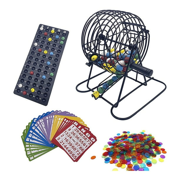 Juego de Bingo de Lujo con Jaula de Bingo de 6 Pulgadas, Tablero Maestro de Bingo, 75 Bolas de Colores, 50 Cartones de Bingo y 300 Fichas de Bingo