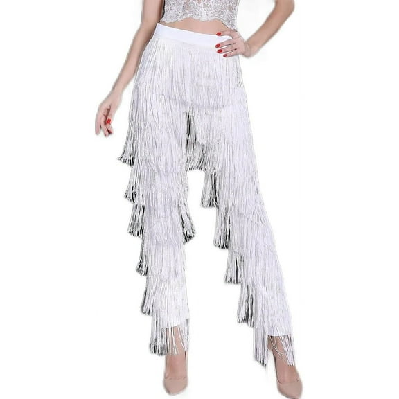 Municipal Women's Latin Dance Pants Tassel Ballroom Dance Professional Black Adult Fringe Rumba Tango Salsa Practice Pants
