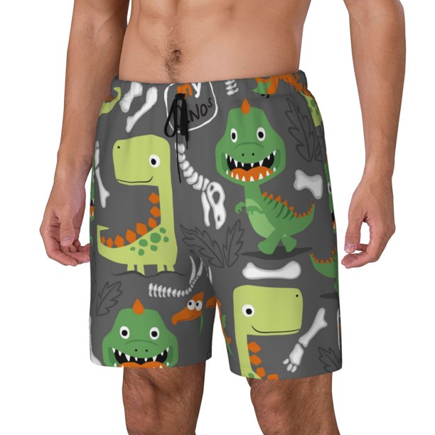 Fotbe Cartoon Dinosaurs Traje de Baño para Hombre – Shorts de Natación de Secado Rápido con Forro y Bolsillos-3X-Large