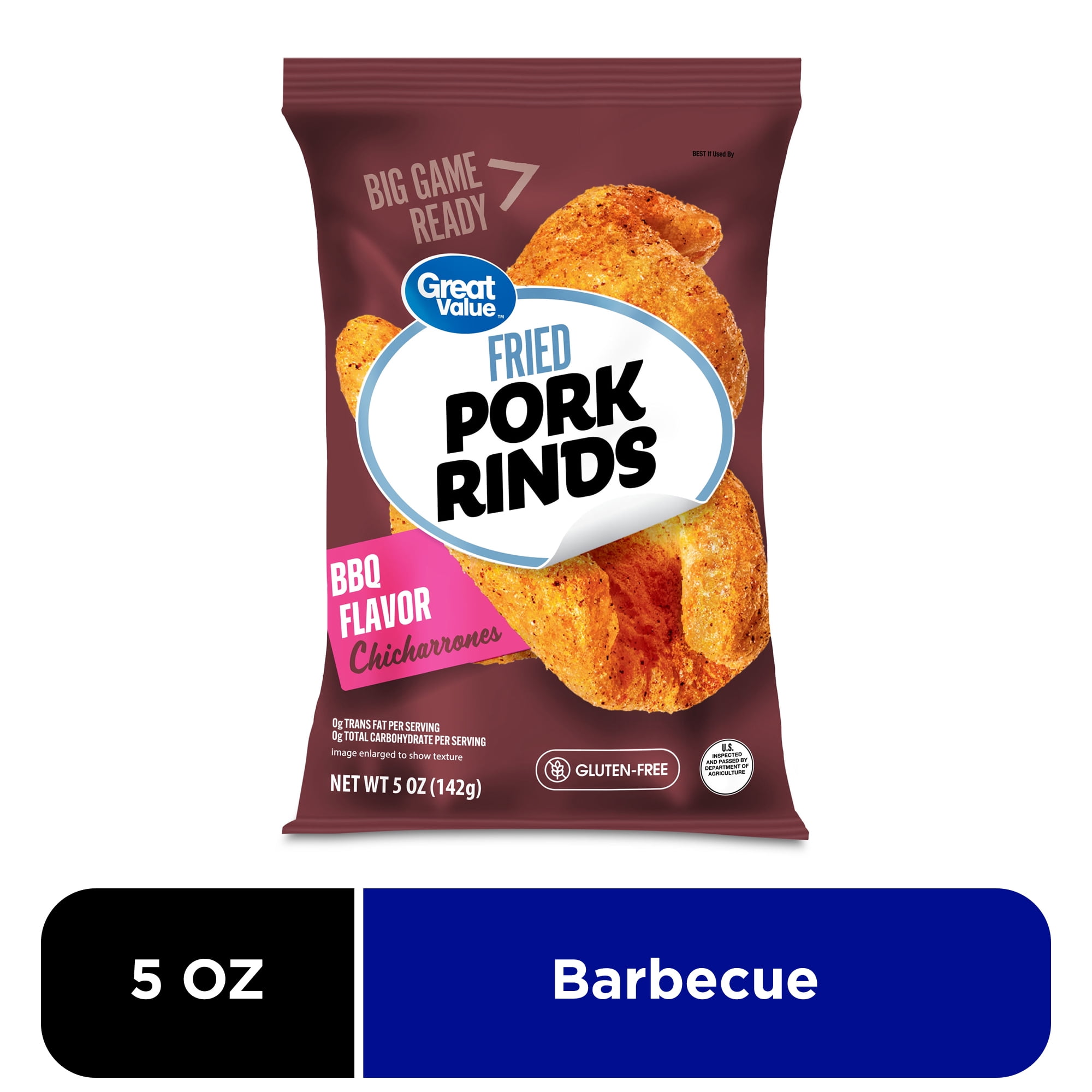 Great Value BBQ Flavored Chicharrónes Fried Pork Rinds, 5 oz Bag