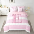 thumbnail image 2 of Feelyou Initial E Letter Twin Bedding Sets 7-Piece, Bow-tie Monogrammed Bedding Comforter Set, Pink White Geometric Reversible Sheet Sets,Breathable Home Decor, 2 of 7