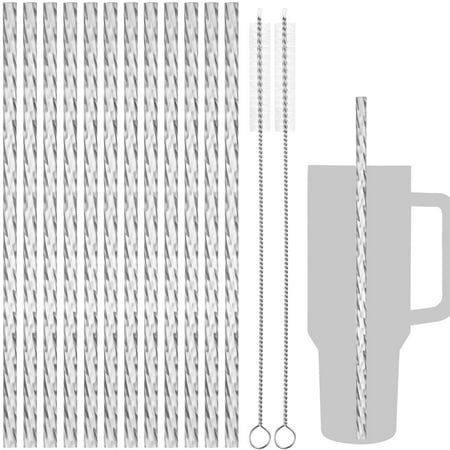 NiHome 12-Pack Wave Pattern Clear Plastic Drinking Straws Fit for Stanley 40oz Tumblers with 2 Cleaning Brushes, 12" Long Durable PETG BPA-Free & Non-Toxic for Water, Cold Drinks, Milkshakes