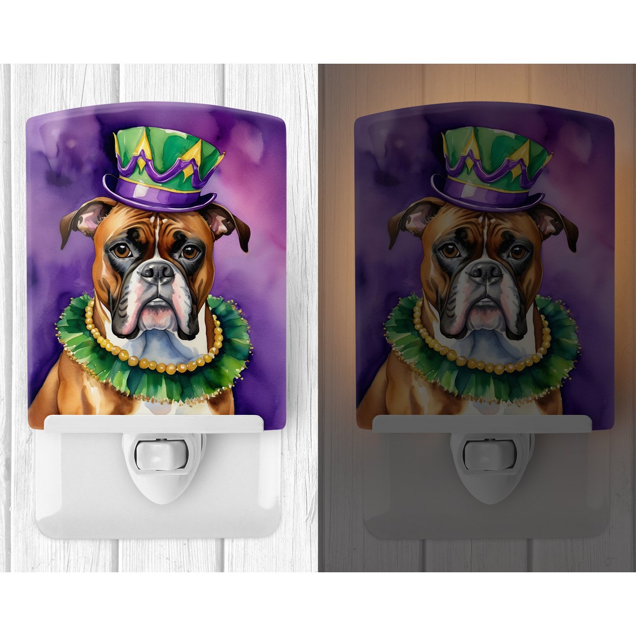 Boxer King of Mardi Gras Ceramic Night Light 4 in x 6 in