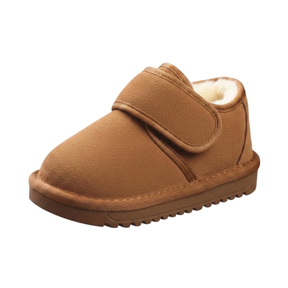 Unisex Kids Thick Fleece Lined Winter Snow Boots, Soft Bread Style Non Slip Warm Cotton Shoes for Toddler Boys Girls Cold Season Wear Brown 3.5-4 Years