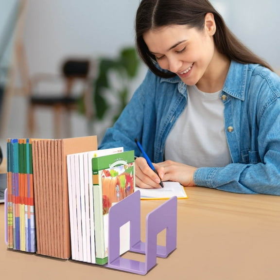 Premium ABS Bookends Set of 2 - Heavy Duty 4-Section Book Organizer with Non-Slip Base (4.18mm Thick), Smooth Edge Design for Office/Home, Holds Books/Magazines/Notebooks - Space Saving Desk Decor