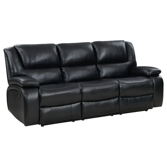 Mila Manual Recliner Sofa, Black Faux Leather, Pillow Top Arms, 86 Inch