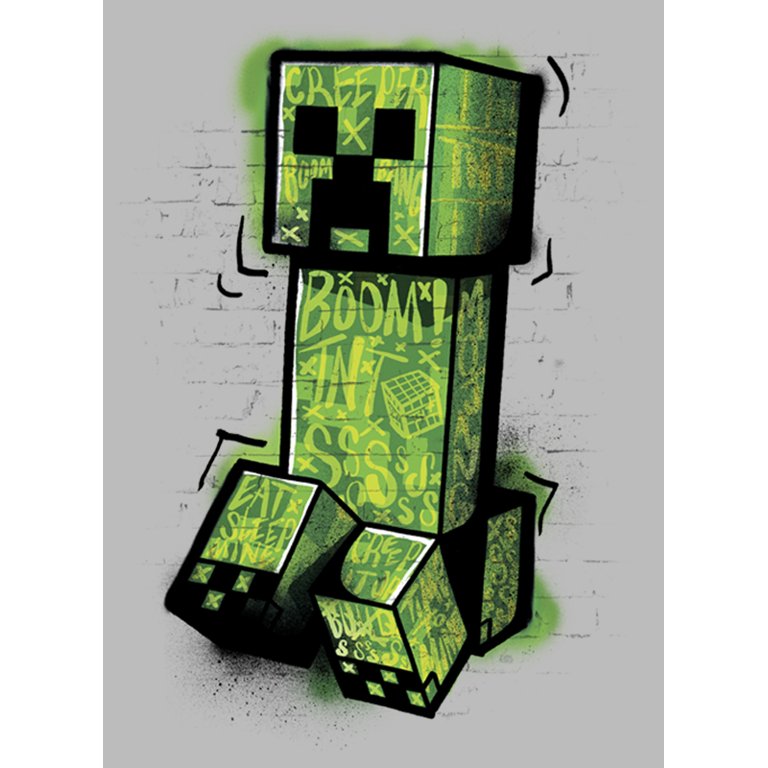 Girl's Minecraft Creeper Face T-Shirt - Green Apple - Large