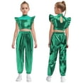 thumbnail image 6 of Nyeemya Kids Girls Jazz Hip Hop Dance Outfit Shiny Metallic Crop Top with Jogger Pants Set for Stage Performance Green 10, 6 of 6