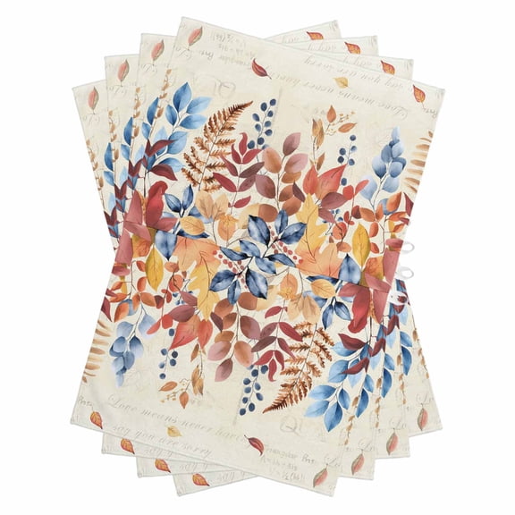 Orange Blue Leaf Fall Kitchen Towels Set of 4, Water Absorbent Dish Towel, Autumn Eucalyptus Leaves Vintage Decorative Hand Towels - Quick Drying Cloth for Cooking Baking, 18x28 Inch
