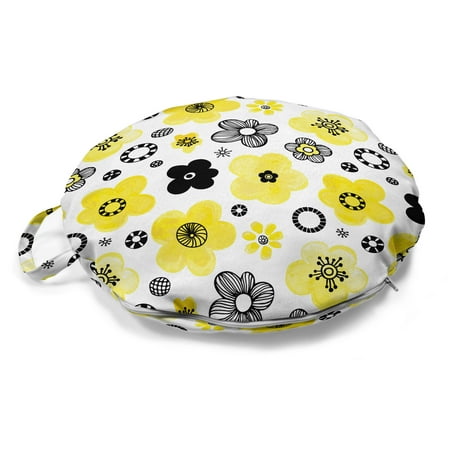 

Floral Round Floor Cushion with Handle Bicolour Spring Pattern with Abstract Flowers Decorative Pillow for Living Room & Dorms 18 Round Yellow Indigo by Ambesonne