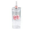 thumbnail image 2 of Glass Water Cup 400ml With Lid And Straw - Detachable Bow Decoration Beverage Tumbler For Coffee Tea Cold Drinks Home Office Green Pink, 2 of 8