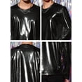 thumbnail image 6 of INSPIRE CHIC Men's T-Shirts Round Neck Long Sleeve Shiny Top 2XL Black, 6 of 7