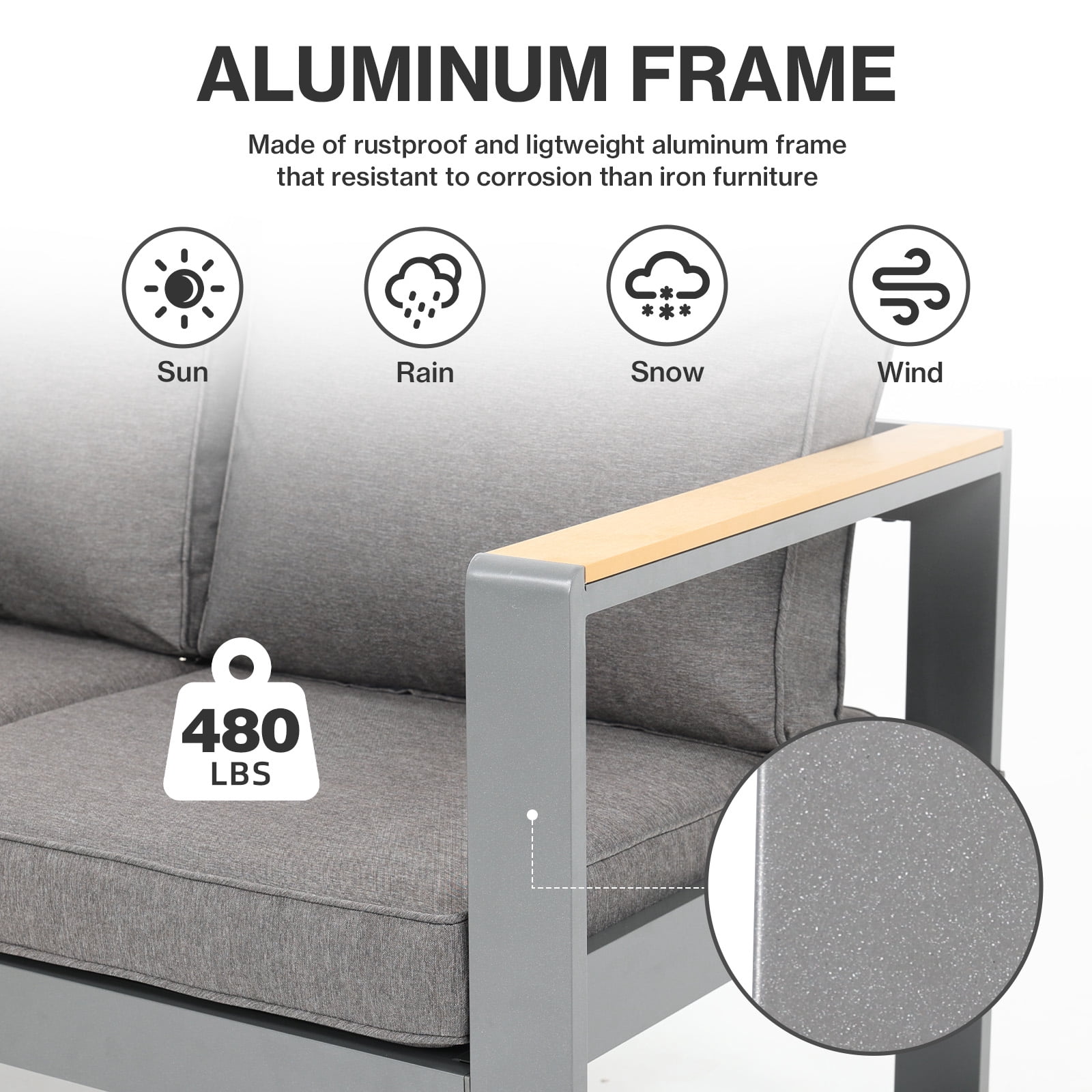 Aoodor Patio Furniture Loveseat Aluminum Sofa Couch Deep Seat - All-Weather Resistant Outdoor Conversation Set with Thick Cushions