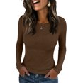 thumbnail image 2 of Ribbed 3/4 Sleeve Shirts for Women Slim Fitted Tight T-Shirts Crewneck Basic Tee Tshirt 2026 Fall Casual Tops Coffee M, 2 of 4