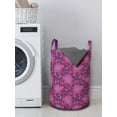 thumbnail image 3 of Floral Laundry Bag, Modern Style Depiction of Narcissus Flowers and Petal Motifs on Background, Basket with Handles Drawstring Closure for Laundromats, 13" x 19", Purple Multicolor, by Ambesonne, 3 of 4