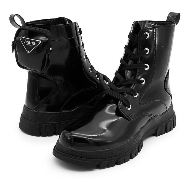 Botin Niña Bolsita Charol Negro Tendencia Comodas 18-21 negro 20