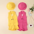 thumbnail image 4 of KYAIGUO Kids Toddler Girls Summer Formal Suit Set Outfits 4PCS Set Baby Sleeveless Jackets + Short Pants+C amisole+Hat Set ,Sizes 2-9T, 4 of 8