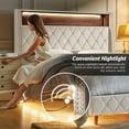 thumbnail image 6 of 62" LED Upholstered Bed Frame Queen with Charging Station Velvet Storage Headboard Motion-Sensing Night Lignt, Cream, 6 of 7