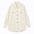 thumbnail image 5 of AherBiu Button down Shirt for Women Corduroy Shacket Collared Lapel V Neck Long Sleeve Casual Loose Tops with Pockets(Large,Beige), 5 of 7