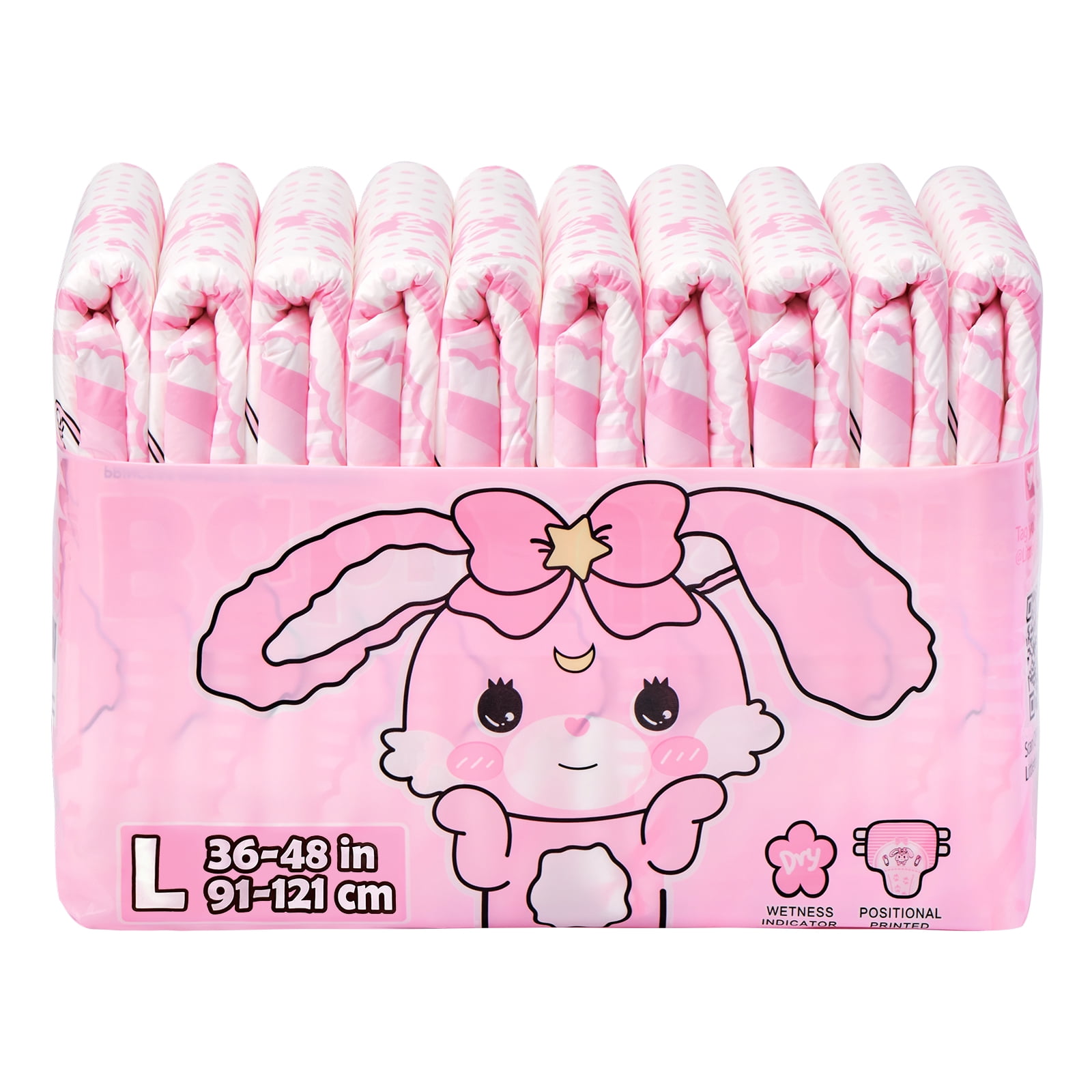 Littleforbig Adult Printed Diaper 40 Pieces (4 Packs) - Baby Usagi (Large 36"-48")