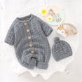thumbnail image 2 of KAUOD Toddler Knit Jumpsuits with Hat Button down Crochet Ribbed Plain Sweater Rompers Baby Boys Thick Warm Bodysuits, 2 of 9