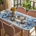 thumbnail image 3 of Blue Poinsettia Christmas Table Cloths for 4 Foot Rectangle Tables, Xmas Botanical Balls Snowflake Vintage Patio Waterproof Elastic Fitted Tablecloths, Washable Rectangular Table Cover for Camping, 3 of 8