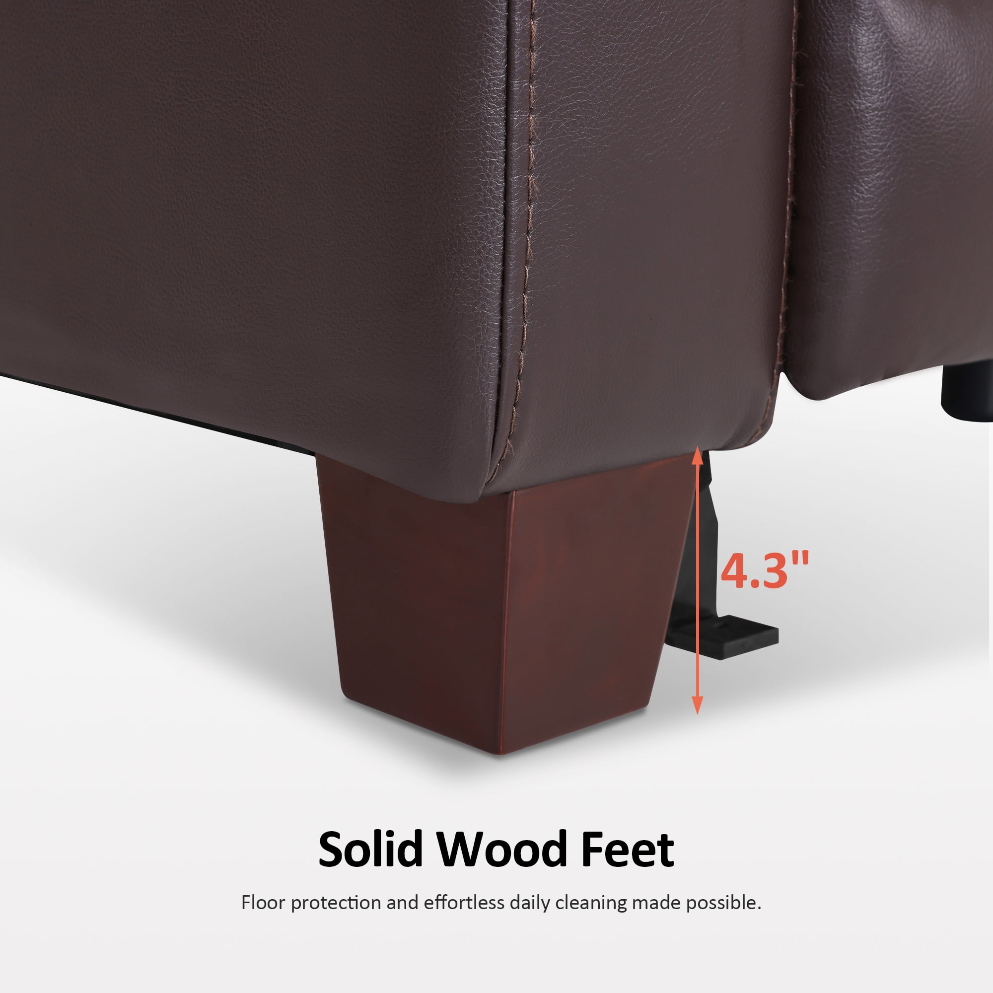 MCombo Wall-Hugger High Leg Power Recliner Chair with Adjustable Headrest and USB&Type C Dual Charge Ports for Living Room, Office, and Small Spaces (Faux Leather, HL128) (Dark Brown)