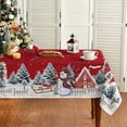 thumbnail image 3 of Horaldaily Mantel de Navidad de 59.8 x 83.9 in, diseño de casa de muñeco de nieve de invierno, árboles de Navidad, color rojo, lavable, para decoración de fiesta, picnic y cena, 3 of 4