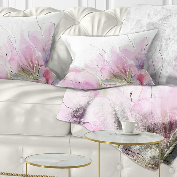 Designart Lovely Pink Flowers - Abstract Floral Throw Pillow - 12x20