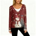 thumbnail image 5 of Women's Fashion Long Sleeve Christmas Snowman Snowflake Print Jacket Cardigan for Holiday Party and Casual Daily Wear,Deep Red,XL, 5 of 7