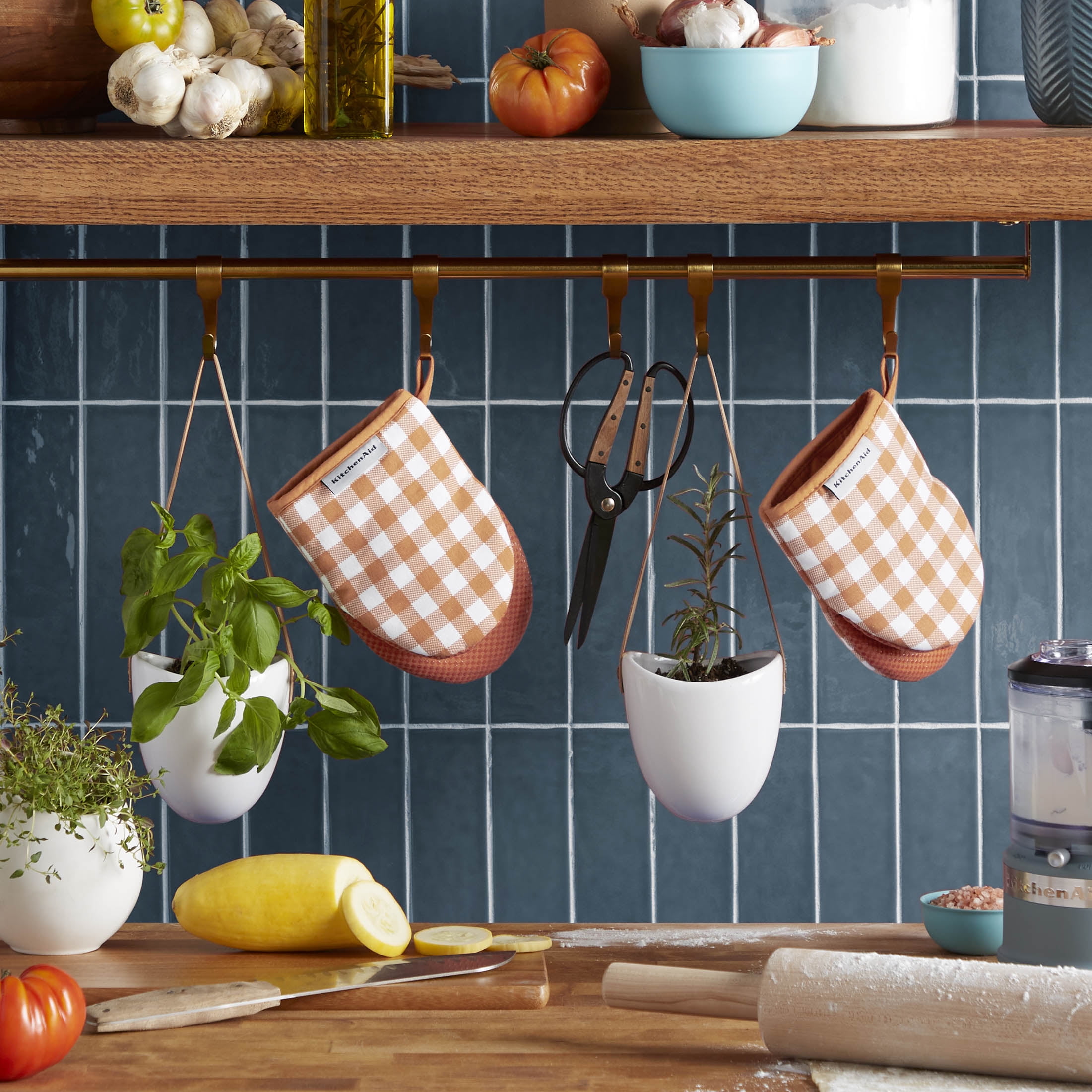 KitchenAid Gingham Mini Oven Mitt 2-Pack Set, Honey, 5.5"x8"