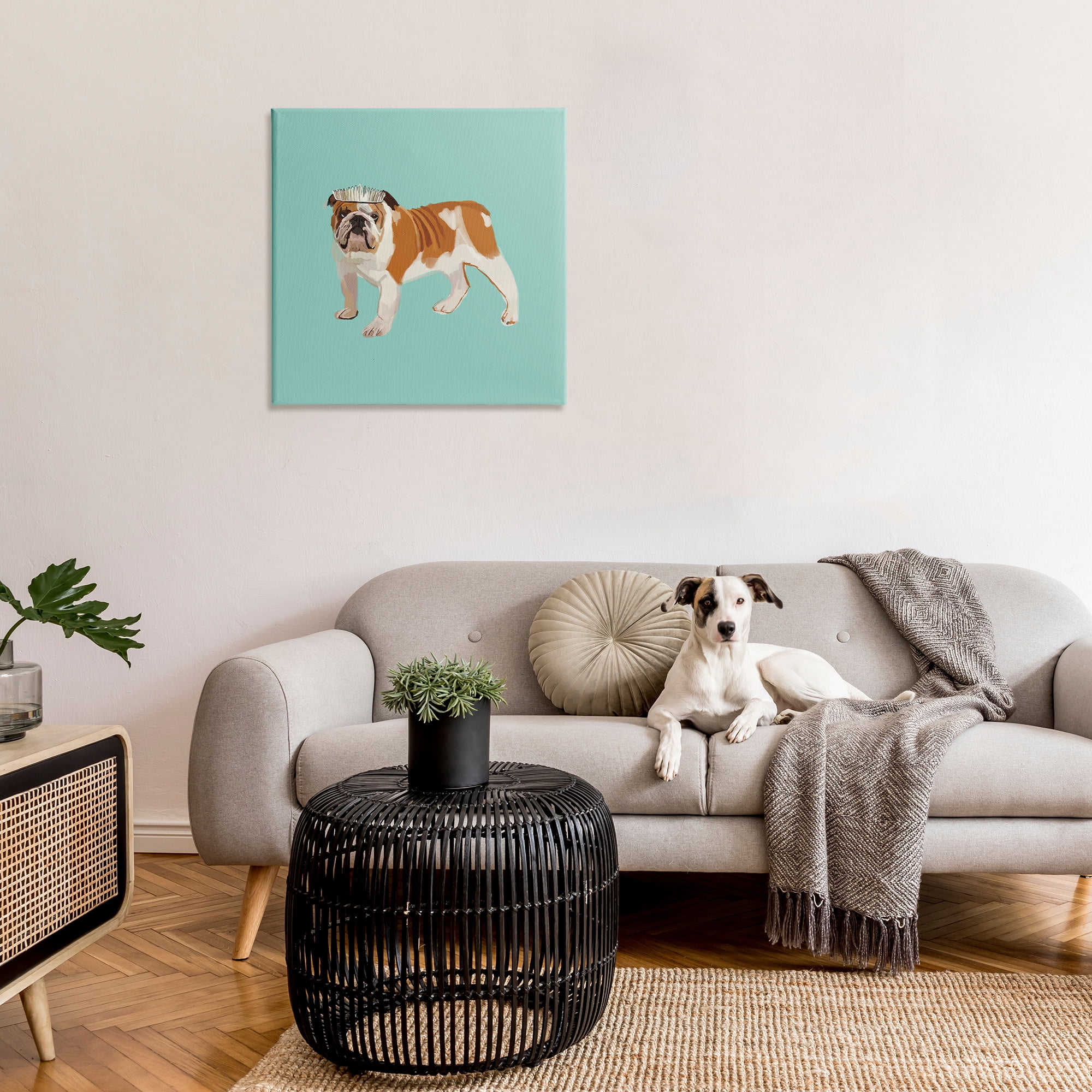 Stupell Industries Bulldog Wearing Tiara Animals & Insects Painting Gallery Wrapped Canvas Art Print Wall Art, 30 x 30