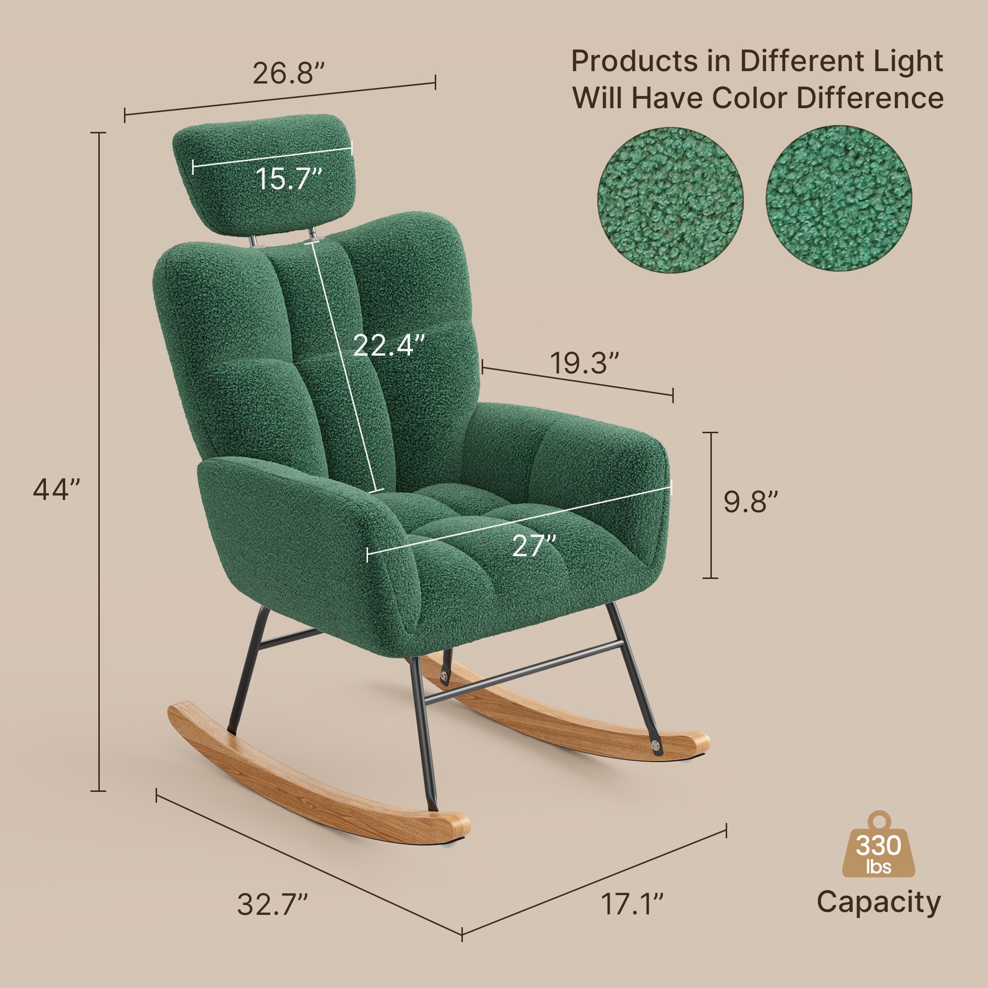 Rocking Chair Nursery, Lofka Upholstered Accent Chair with Comfy Armchair, Padded Seat, Solid Wood Frame for Living Room