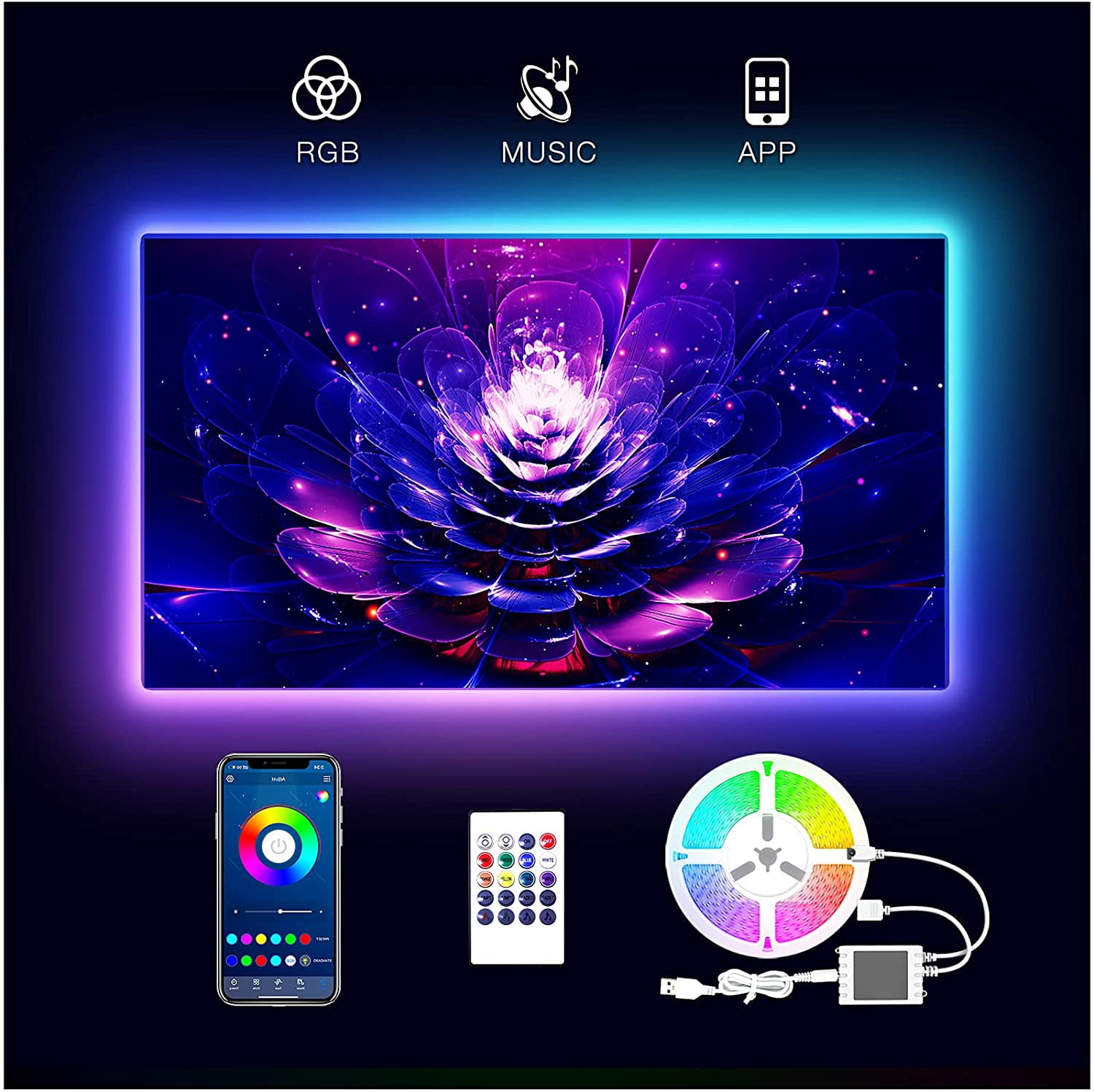 2x AMBIENT MOOD LIGHTING RGB COLOR CHANGING BACKLIGHTS LED TV LIGHT WIRELESS USB 