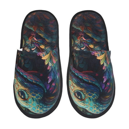 Balery Colorful Patterned Snake Slient Indoor Furry Fleece Comfort House Shoes Soft Non-Slip Home Shoes Cotton slippers House Slippers-- Medium