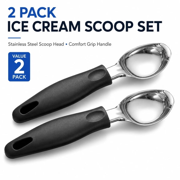 Ice Cream Scoop Set of 2, Stainless Steel Scooper with Comfort Grip Handle, 7.48 in Dessert Spoon for Gelato, Sorbet, Frozen Yogurt, Cookie Dough, Mashed Potato and Ube