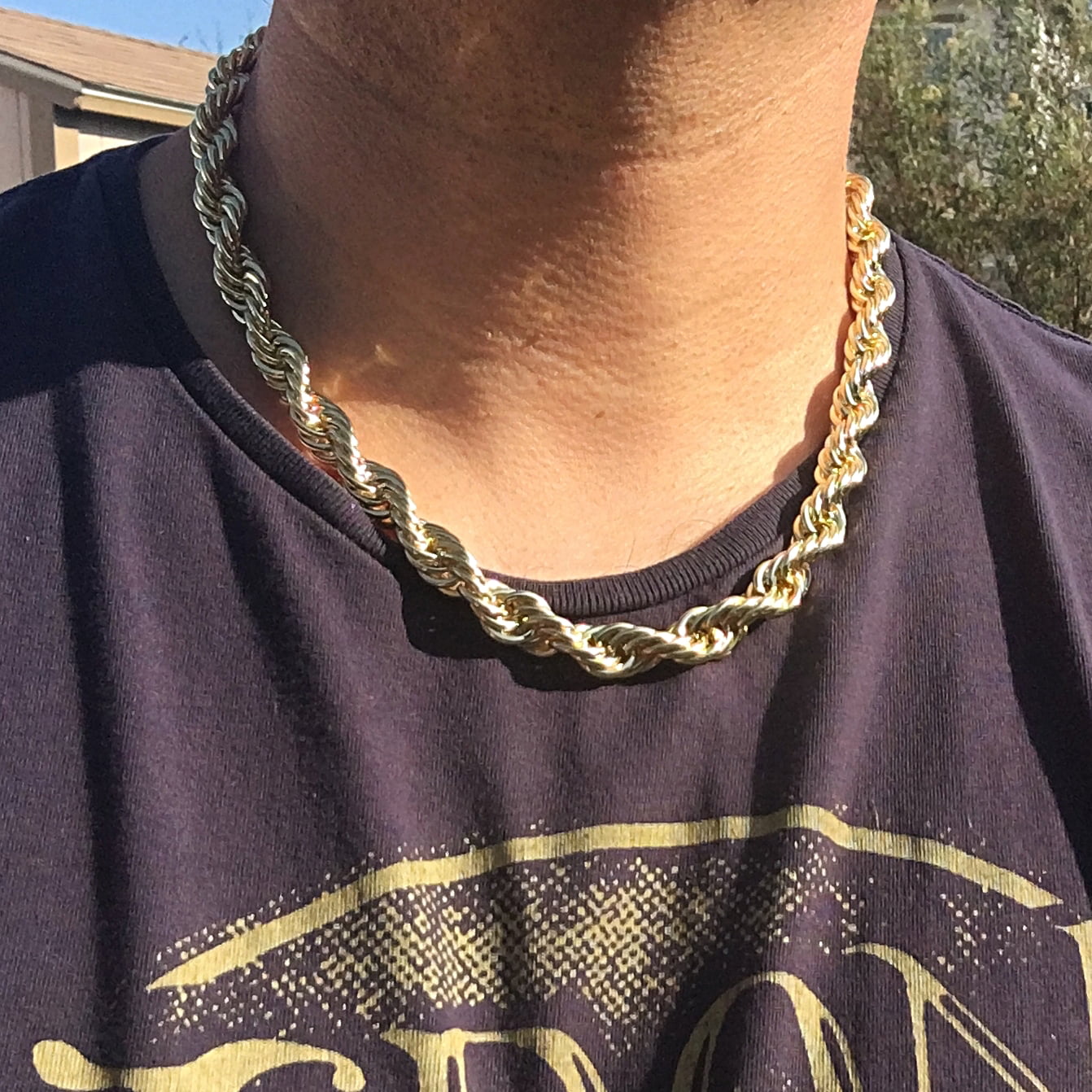 Mens Rope Chain Hip Hop Necklace Twisted Gold Finish 20 Inch x 10MM Wide 
