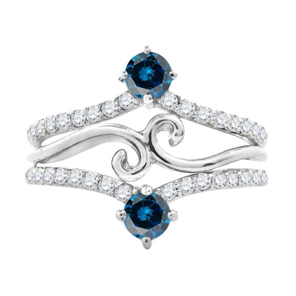Mauli Jewels Engagement Rings for Women 0.75 Carat Blue and White Diamond Halo Engagement Ring 4-Prong 10K White Gold
