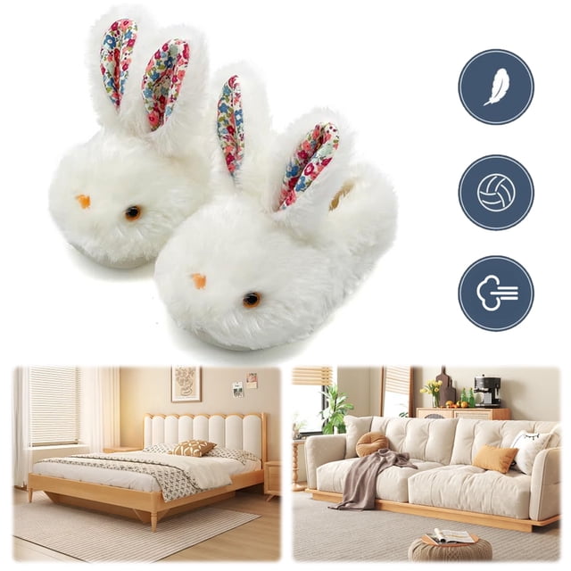 Pantuflas Conejo Borrosas Felpa Lindas Cómodas Antideslizantes para Mujeres