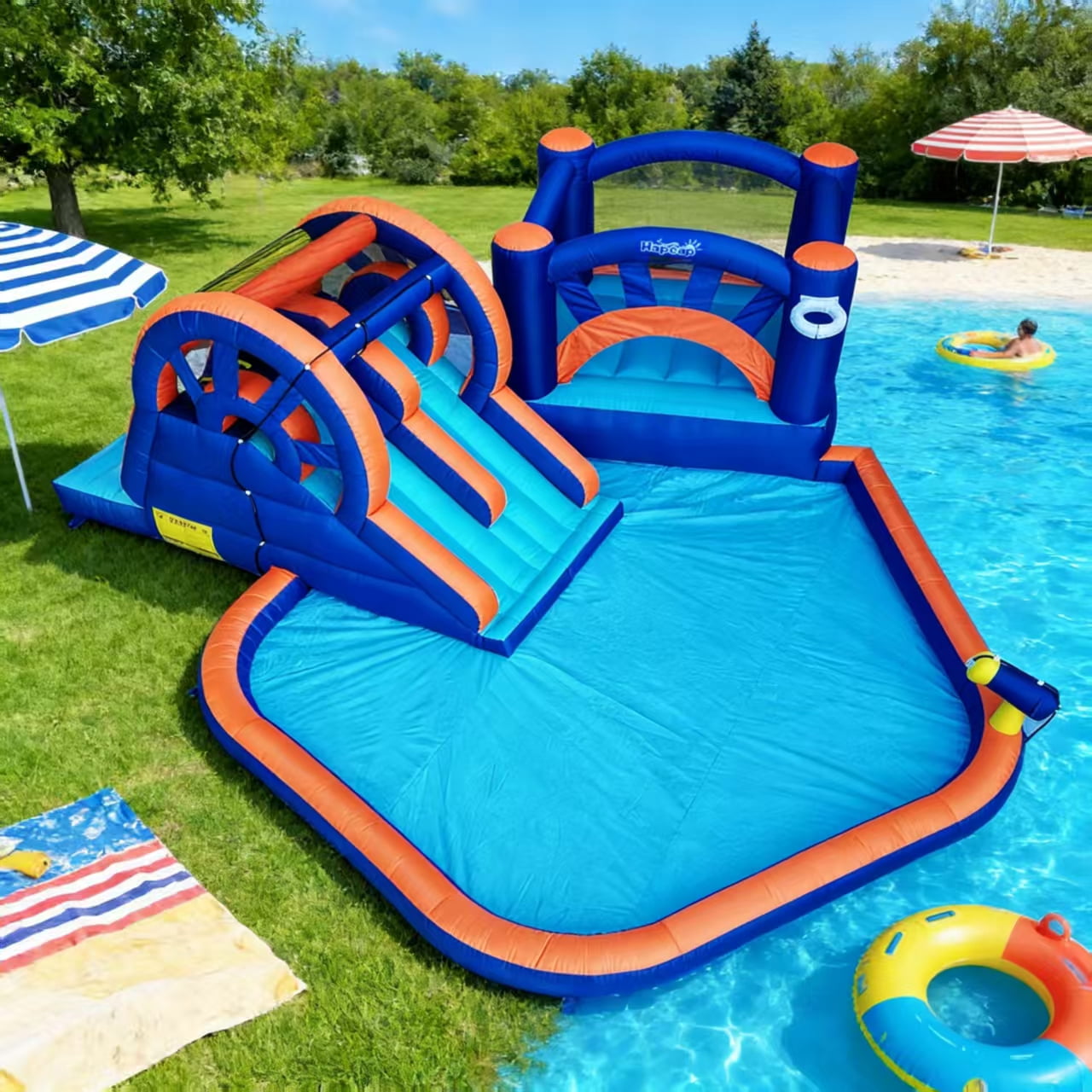Hapcap Inflatable Water Slide Bounce House for Kids, Water Park Splash Pool with Blower, Outdoor Backyard