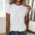 thumbnail image 2 of ClodeEU Women's Crew Neck Short Sleeve Ruched T-Shirt,Casual Fitted Solid Basic Top White,Women's Plus XXL, 2 of 7