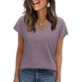 thumbnail image 2 of Short Sleeve Sweater for Women V Neck Trendy Summer Tops 2026 Beach Vacation Clothes Travel Business Casual Outfits Purple Pink XL, 2 of 8