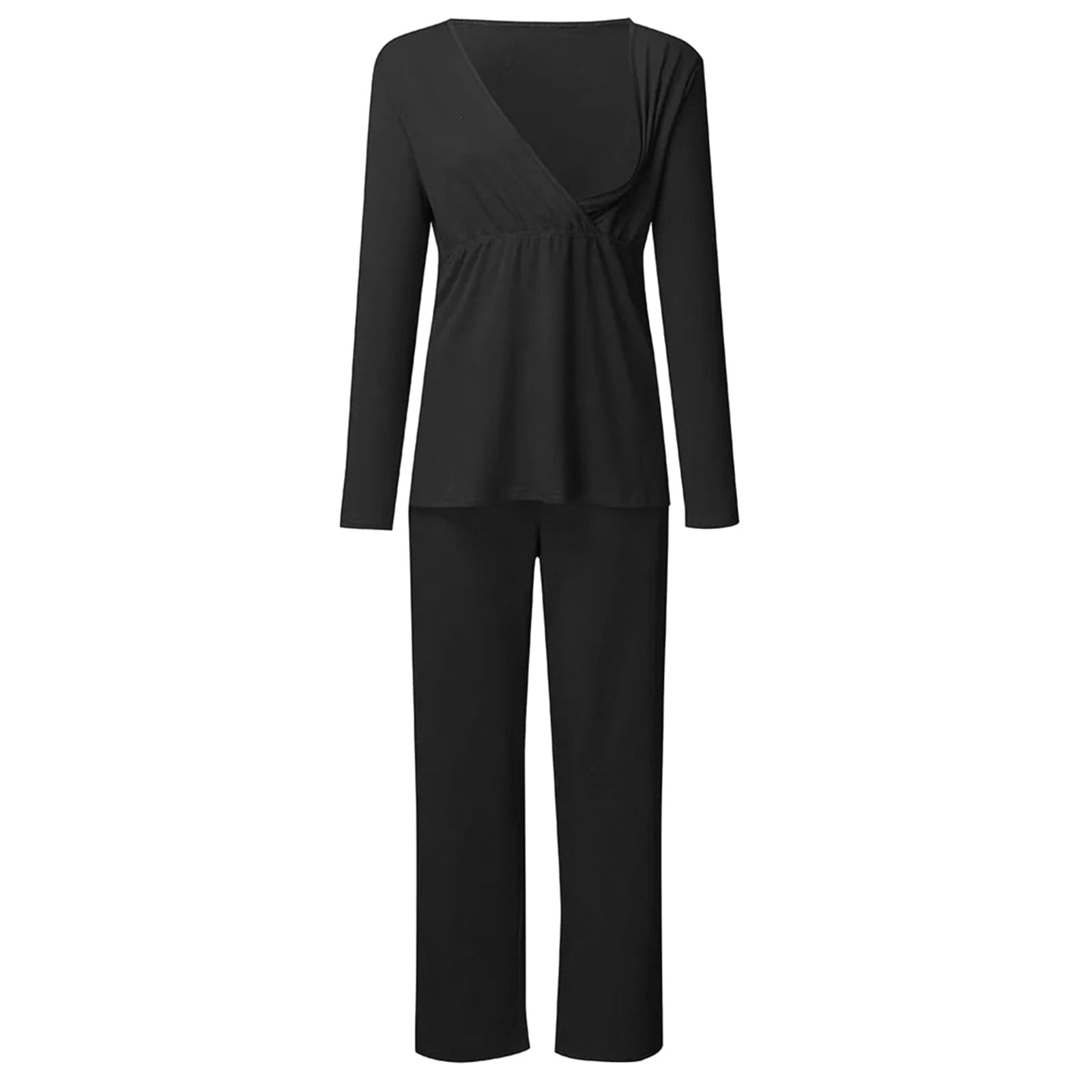 Pyjama Allaitement Maternité - Ensemble Manches Longues Rayé + Pantalon - Confort Grossesse - Femme