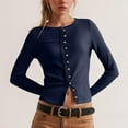 thumbnail image 2 of GEWSEY Womens Long Sleeve Tops Fall Lightweight Cardigan Cropped Going Out Shirts Ribbed Button Down Cute Trendy 2025 (Navy, L), 2 of 6