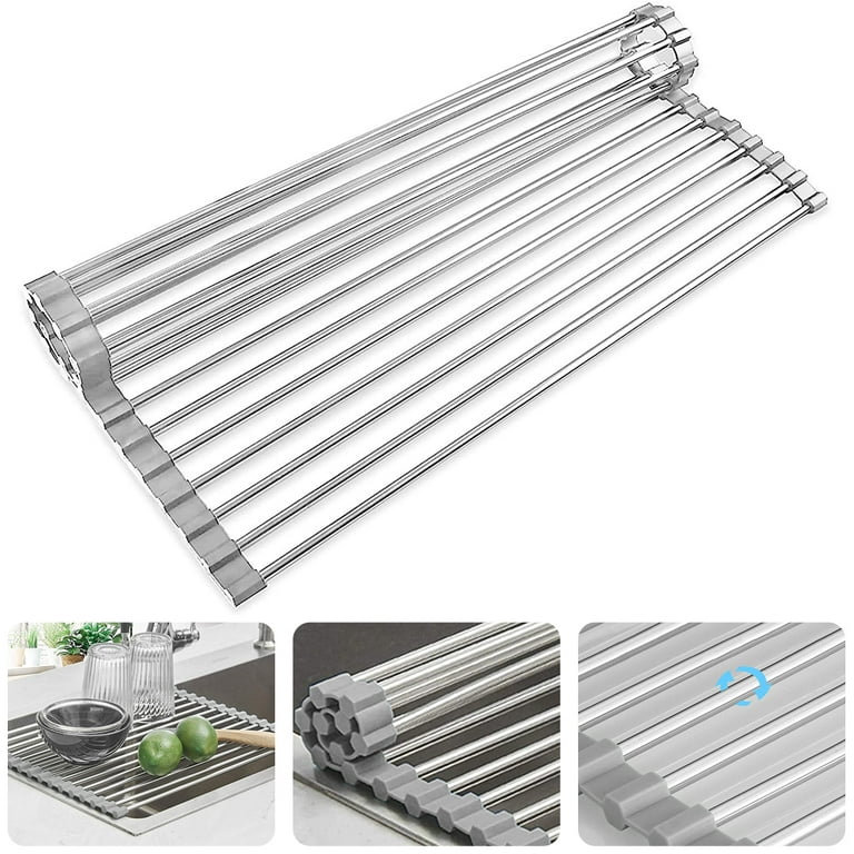 1pc Roll Up Dish Drying Rack, Sink Drainer, 20.47x12.2, Folding Dish  Drainer Mat, Rolling Dish Rack, Stainless Steel Kitchen Drying Rack