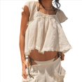 thumbnail image 2 of Blusa de Encaje Transparente Estilo Bohemio con Volantes y Lazo Frontal para Mujer, Estilo Babydoll Bordado Y2K, con Botones y Mangas . S, 2 of 8