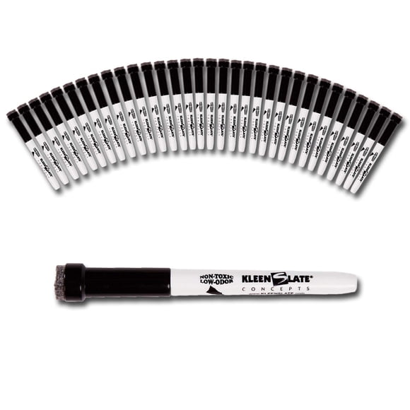Kleenslate Marcadores Pequeños De Borrado En Seco Con Borrador, Color Negro, Paquete De 36