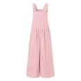 thumbnail image 6 of Dazajoo Spaghetti Strap Jumpsuit for Women 2024 Summer Cotton Linen Solid Color Loose Fit Rompers Dressy Fashion Sexy Sleeveless Wide Leg Long Pants with Pockets,Pink,XXL, 6 of 6