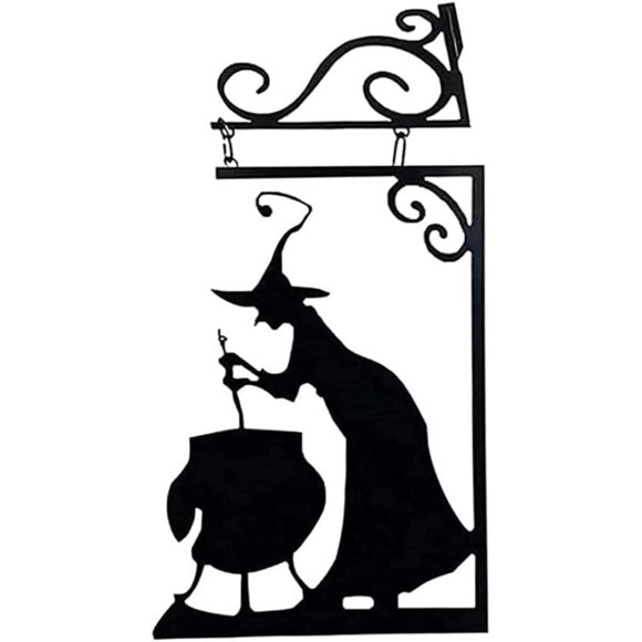 Yazoeia Metal Wall Art Witch Logo Halloween Corner Witches Black Cauldron Signs, Mysterious Witch Statue Doorframe Door Decoration, Halloween Scary Hanging Metal Wall Sign CJC912-157575